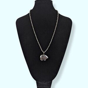 V. Hematite Bear Pendant Necklace